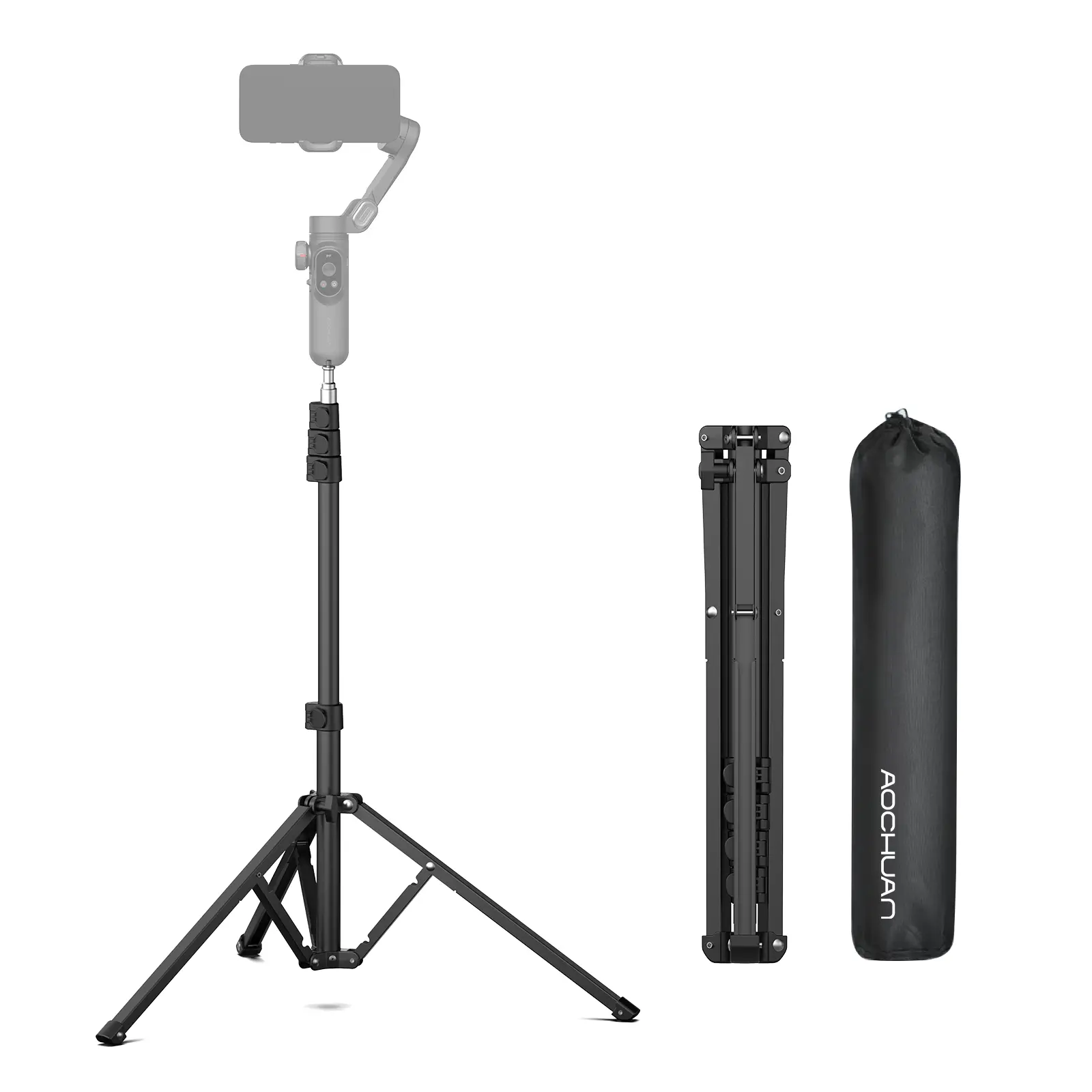 AOCHUAN Tripod for iPhone, 67" Phone Tripod w/Storage Bag, Tripod for Camera with 1/4 Screw Interface, iPhone Tripod Stand compatible w/DSLR Cameras/Cell Phones/Gimbal Stabilizers, Max Load 18LB