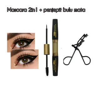 Mascara 2in1 & Eyeliner + Pelentik Bulu Mata untuk Tampilan Mata yang Lebih Menarik dan Tahan Lama