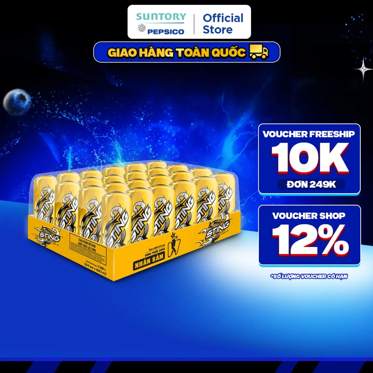 [SALE ĐẠI LỄ]Thùng 24 Lon Nước Tăng Lực Sting Vàng (320ml/lon)