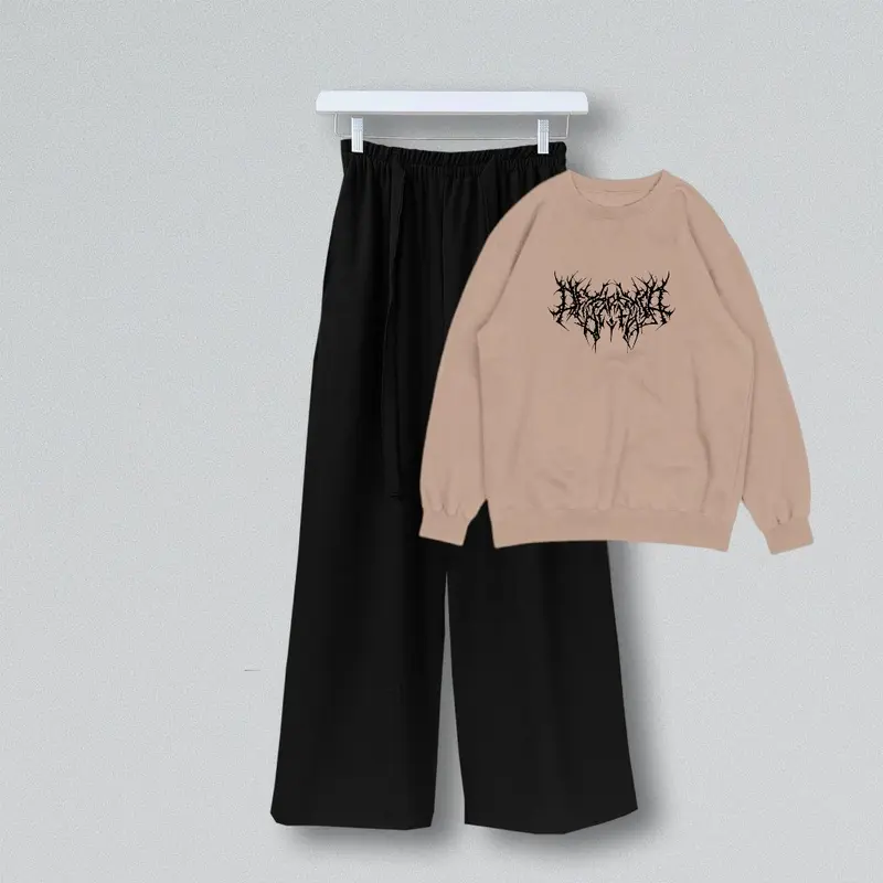 COD Setelan Sweater Basics dan Celana kulot wanita remaja kekinian HARAYAKU Bahan FLEECE 2