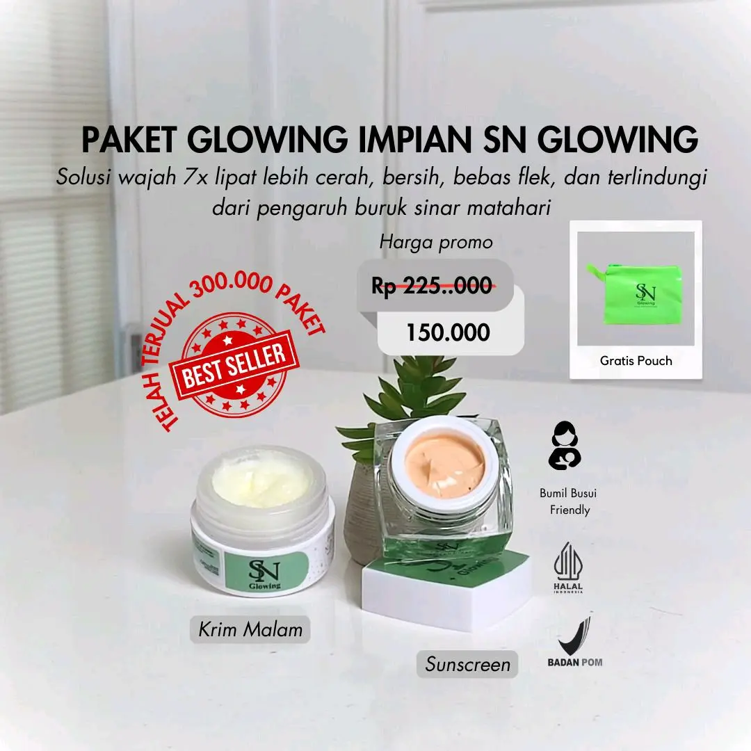 PAKET SUNSCREEN DAN CREAM MALAM SN GLOWING Memutihkan Wajah glowing skincare 1 paket