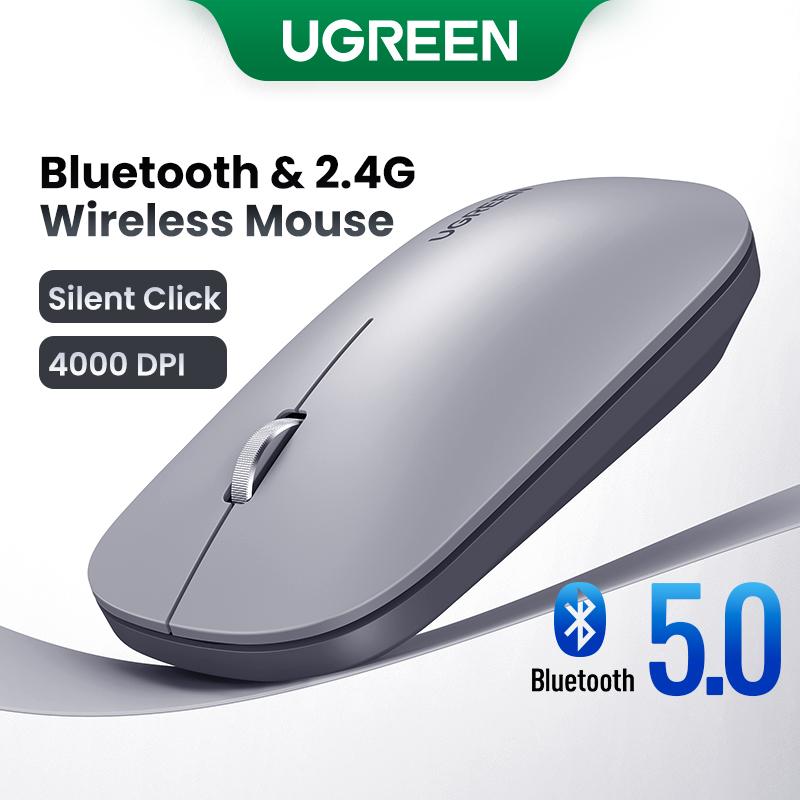 Chuột không dây Bluetooth 5.0, UGREEN, Chuột máy tính không dây, Mô hình kép 2.4GHz, 4000 DPI, Nút im lặng Có Thể Điều Chỉnh 4 cấp