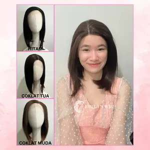 Emilyn Wig - EHL 04 Half Lace Lurus Pendek 35cm Rambut Palsu Wanita Dewasa Satu Kepala Bebas Belahan Free Parting Natural