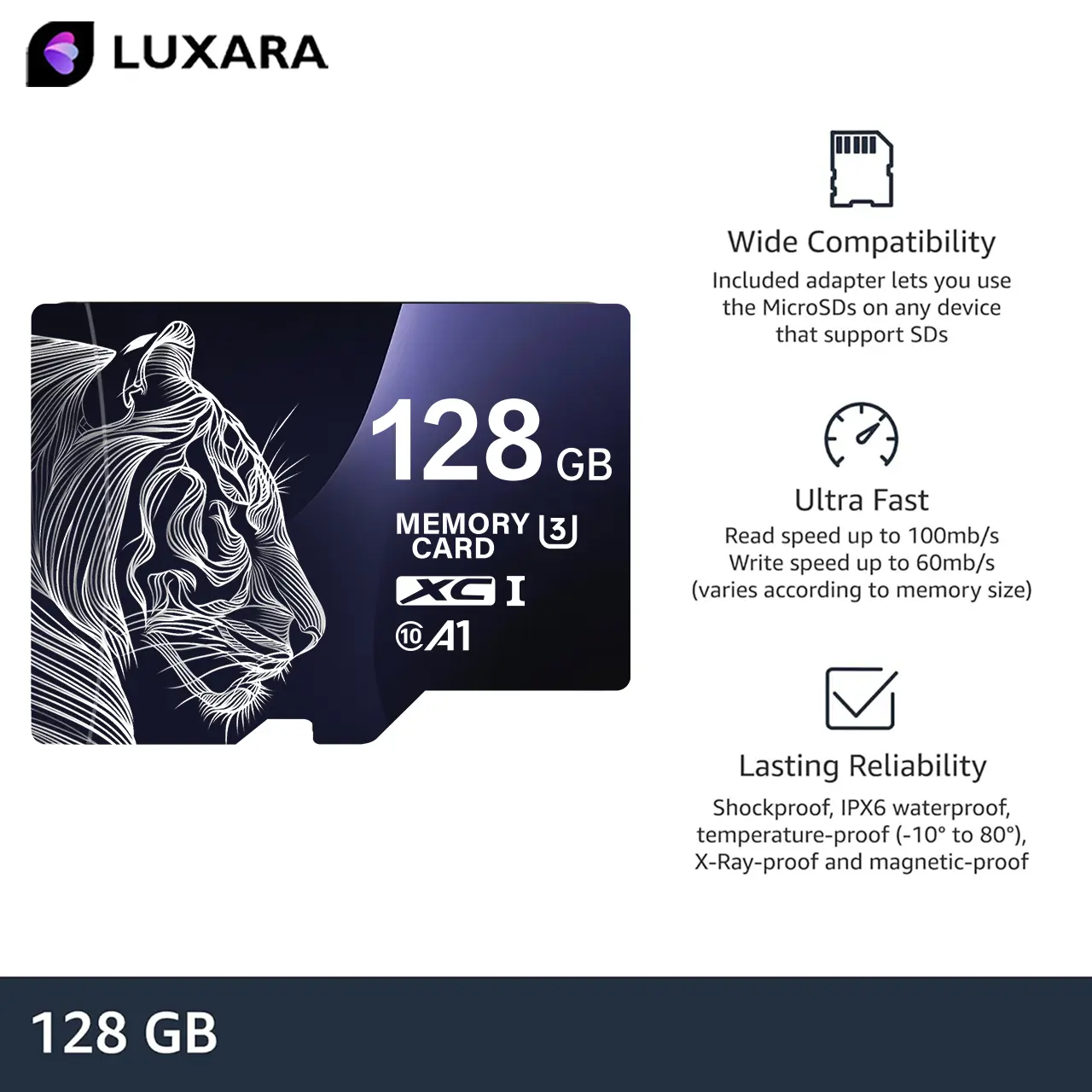 【Rekomendasi】 LUXARA Micro SD Card 16GB 32GB 64GB 128GB U3 Kelas 10 - Kartu Memori Kecepatan Tinggi untuk Kamera CCTV, Dashcam, Drone, Ponsel & Tablet, Penyimpanan Digital Andal untuk Rekaman Video