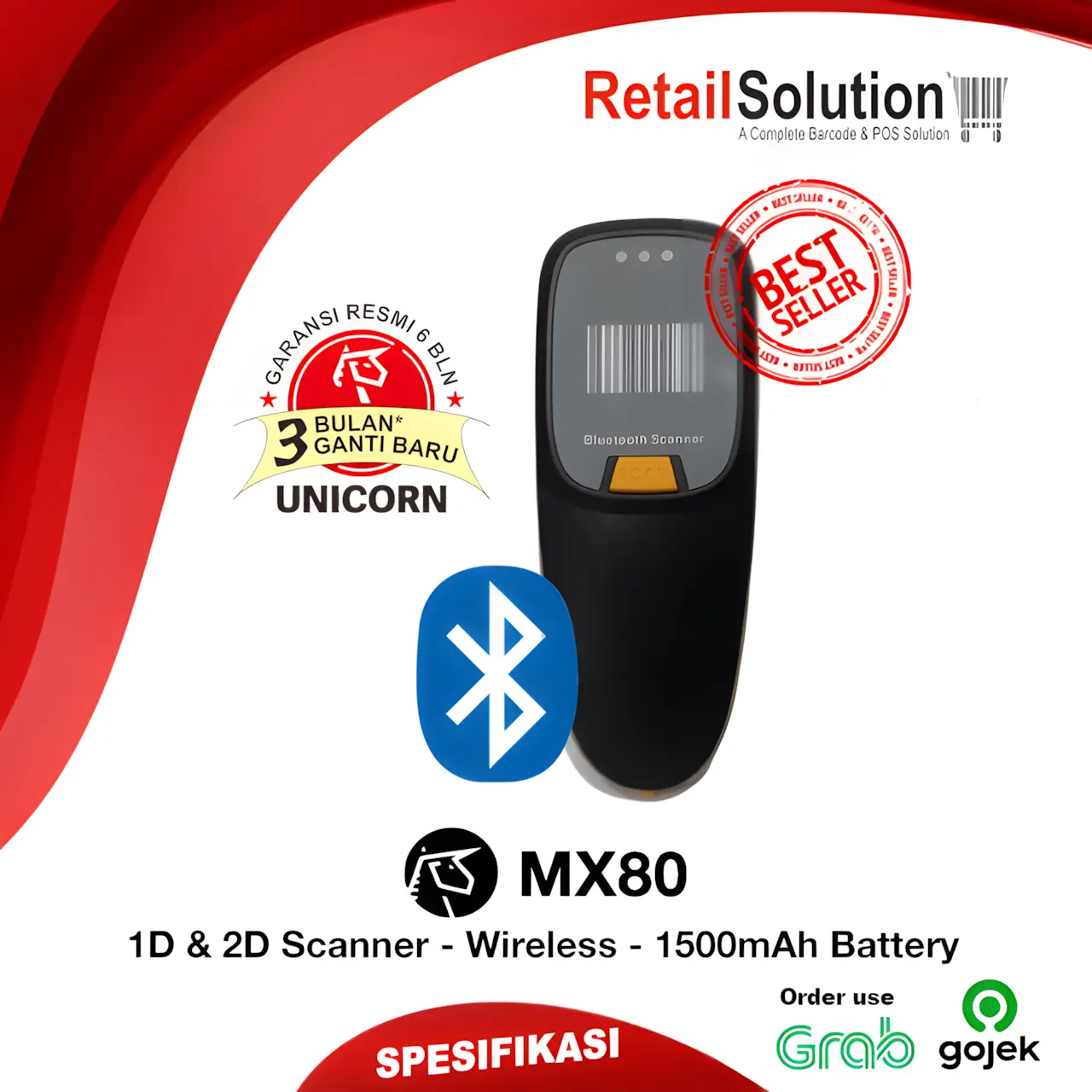 Barcode Scanner Wireless Mini Portable 2D - MX80 / MX-80 / MX 80