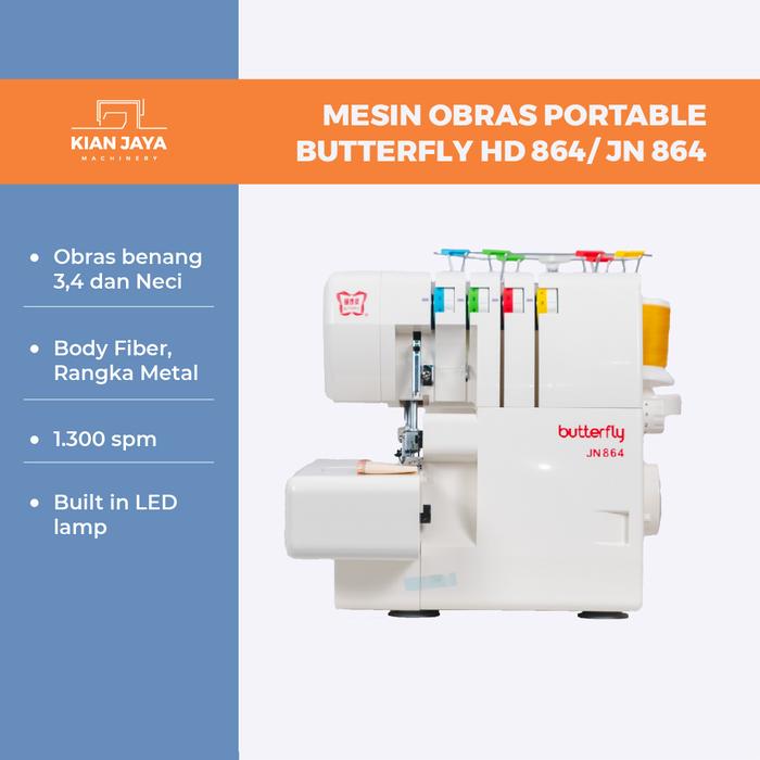 Gambar Mesin Obras Portable Butterfly HD 864 / JN 864 | Mesin Obras dan Neci Portable Merk Butterfly mesin  obras Stitch Jarum dari Kianjaya Machinery Kota Bandung Tokopedia