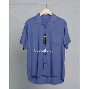kemeja pria hawaii polos lengan pendek - kemeja pantai adem dan nyaman bahan rayon twill premium ukuran M - XXL
