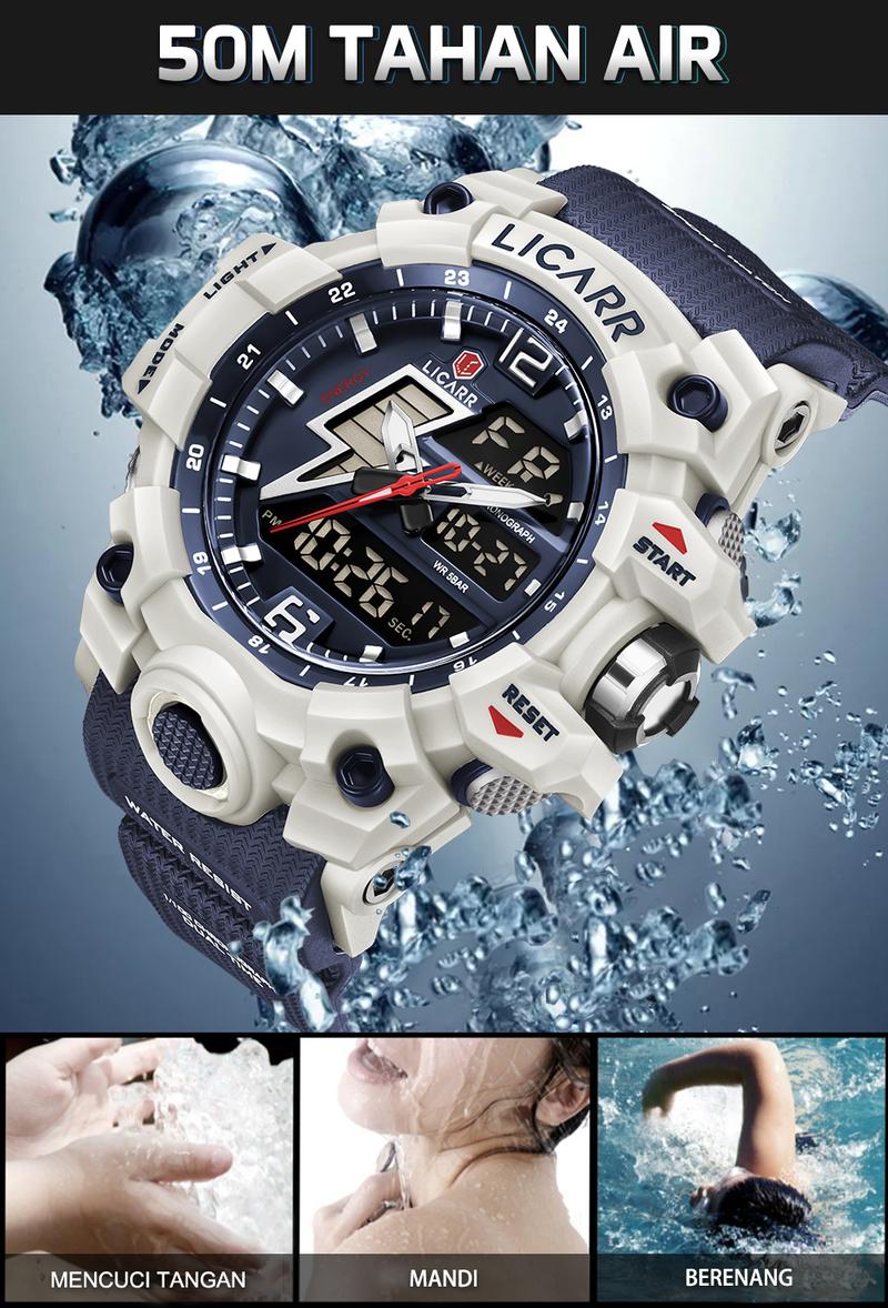 Product Introduction of LICARR Jam Tangan Pria Olahraga Analog-Digital Fashion Tahan Air Santai Kuarsa Jam Tangan Cowok Original Merek Stopwatch 9528 39