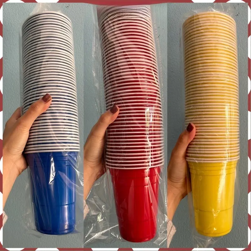 50 One 16Oz/2Oz Red Glass Red Beer Table Tennis Cup Glass for Party Festival  disposable plastic