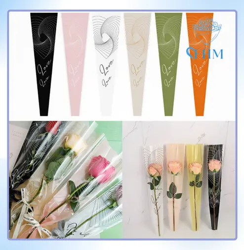 MGM 50 Lembar Plastik Bunga Mawar 1 tangkai Wrapping Plastik untuk Mini Buket Rose SF09 0