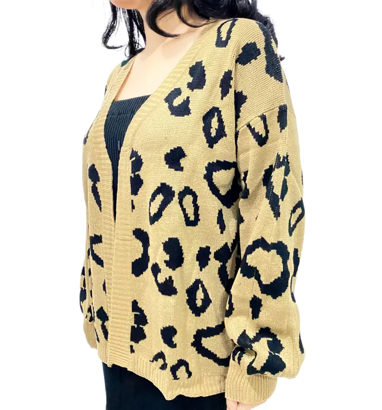 PREMIUM leopard Cardigan Rajut Vintage Cheetah Knitwear Panjang Oversize Outer Atasan Wanita 3