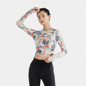Decathlon OLAIAN Baju Lengan Panjang Anti UV Selancar Wanita Motif Bunga Hijau/Putih - 8861177