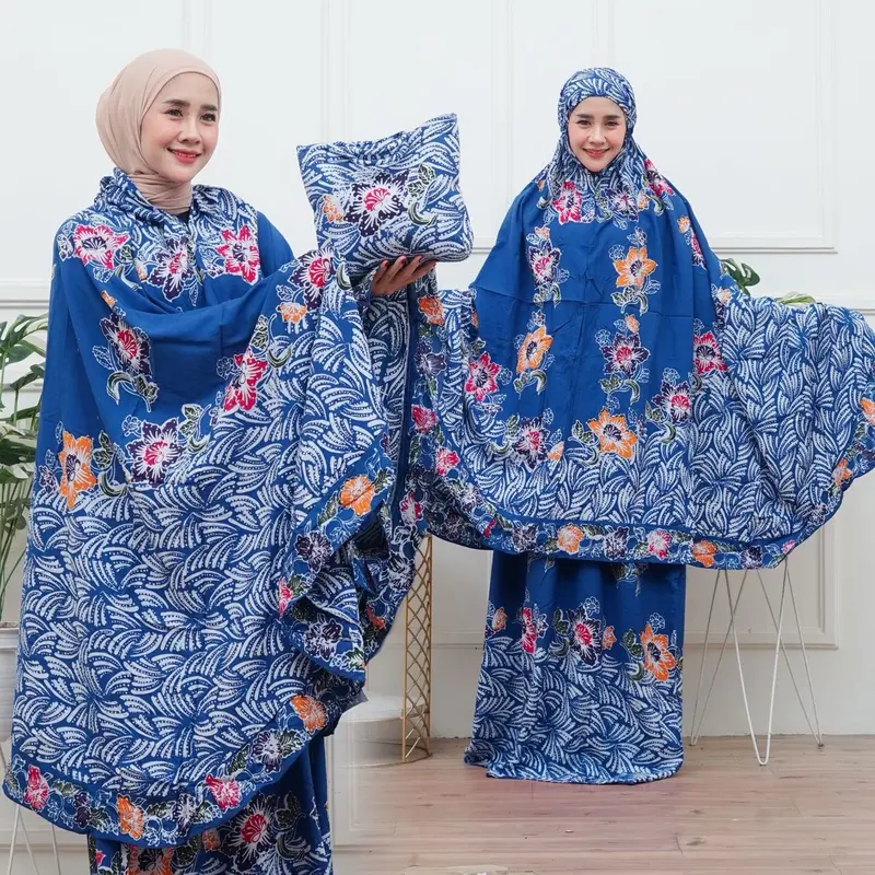 Mukena Cap Batik Rayon Premium Tsuroya Dewasa Muslim Polka Dot Bunga 6