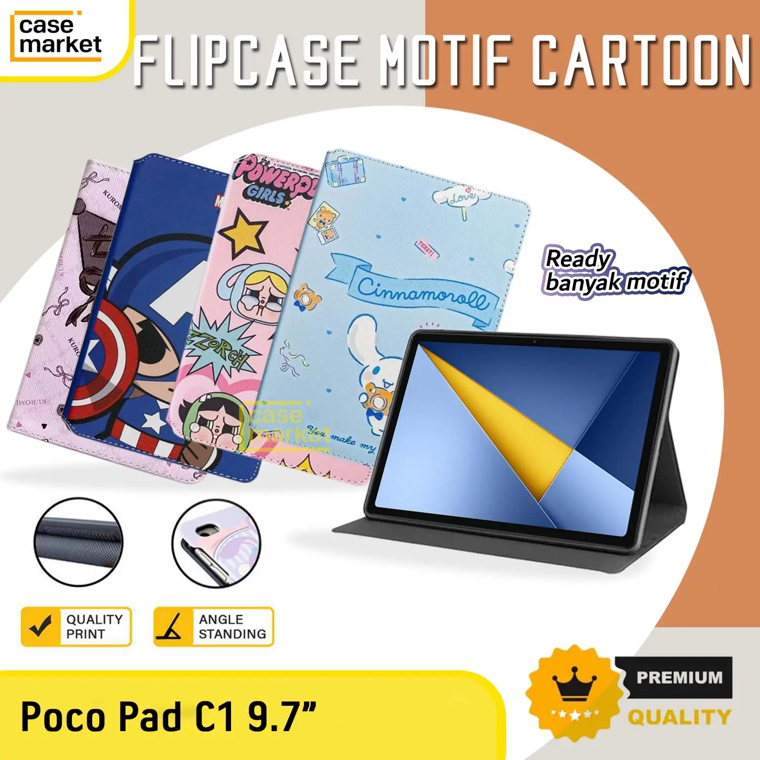 PELINDUNG / COVER for Flip Case Poco Pad C1 / Redmi Pad 2 9.7 inch Cute Sarung Soft Casing Lipat Full Standing Book Motif Cute Cartoon Lucu Cewek Cowok Stand Leather Flipcase