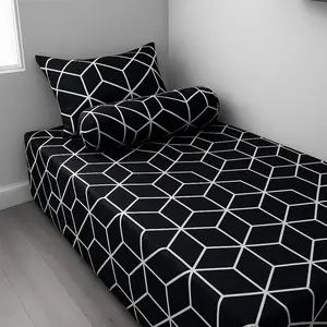 sprei set | sarung bantal dan guling 1 set aesthetic | karet anti geser | sprei garis kotak | Bed| Kain katun halus