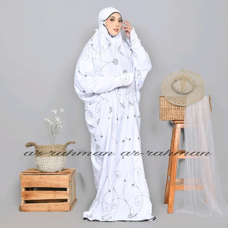 Ar-Rahman - Mukena Terusan Dewasa Bordir  Bunga Elmira Katun Premium Mewah Cantik 2