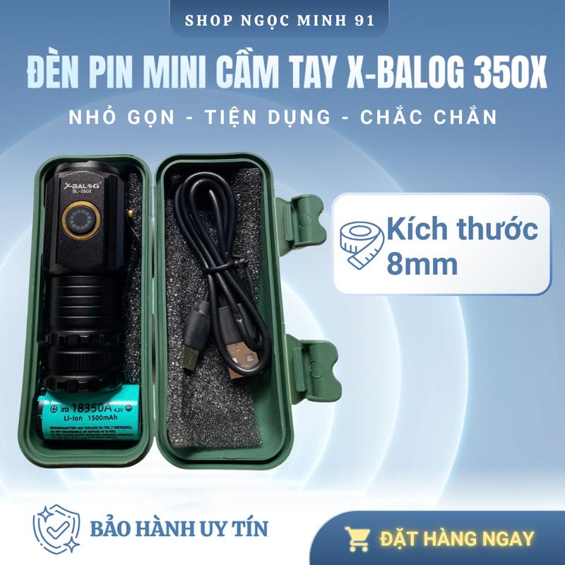 Đèn pin mini cầm tay siêu sáng X-Balog 350x : chống nước móc gài mũ nam châm vỏ nhôm pin 18.350A - 4.2v - dung lượng pin 1500mah thời gian chiếu sáng 2-4 tiếng
