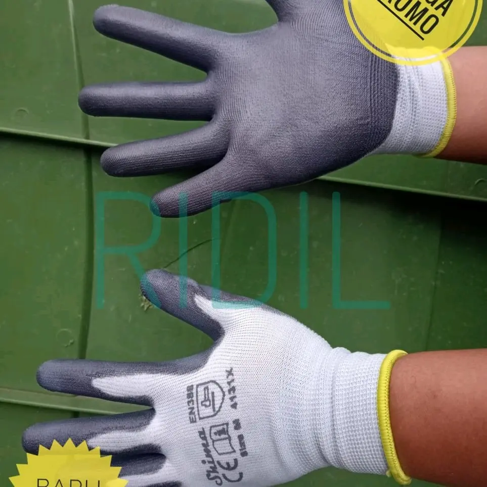 sarung tangan kerja 1pasang/2pcs pro master abu palm fit kain nylon lapis karet anti slip mekanik industri kebun
