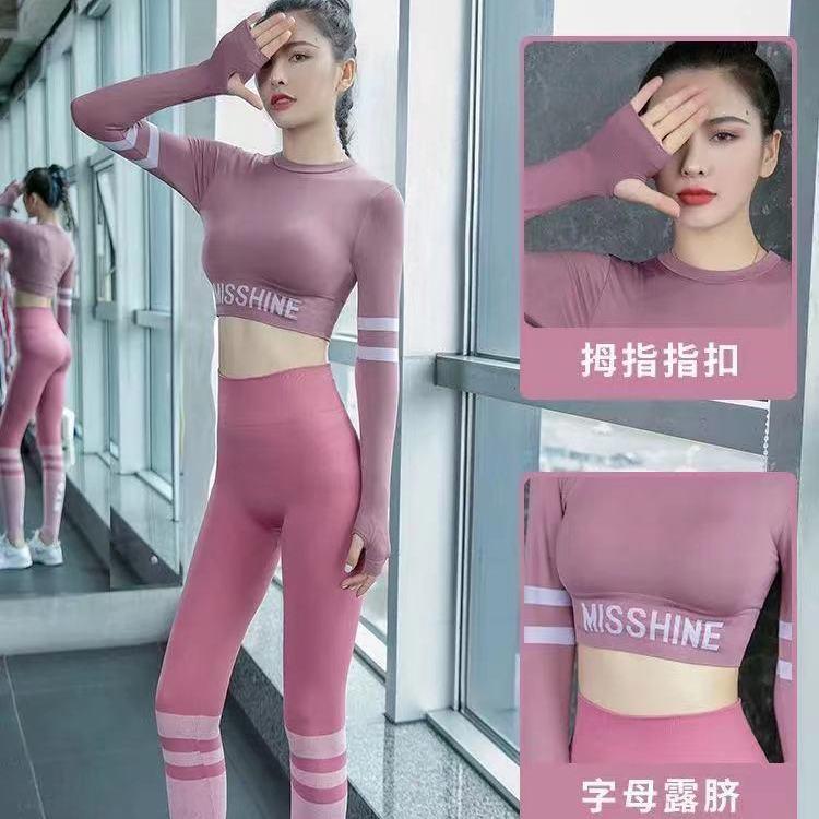 Bộ Đồ Mặc Tập Yoga, Flyblue, Dành Cho Nữ, Áo Dài Tay, Quần Cropped Gợi Cảm, Mỏng Vừa Vặn, Độ Đàn Hồi Cao, Quần Chạy Bộ Thể Dục, Phong Cách Thể Thao 4