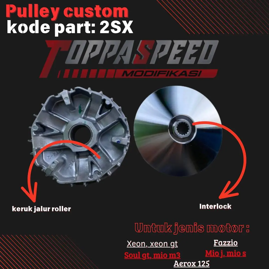 PULLEY MIO M3 CUSTOM 1 SET BUBUT + KEROK JALUR PART ORIGINAL PULI KODE (2SX). INTER LOCK