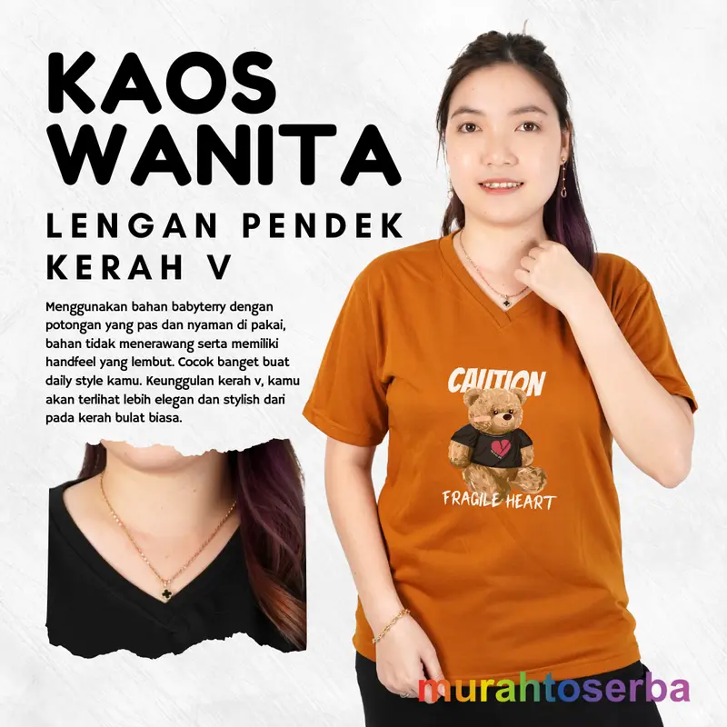 90rban Dapat 6 Pcs Kaos Wanita Motif Caution Lengan Pendek Bahan Babyterry Slim-fitting Cocok Untuk Santai Baju Lembut Atasan Cewek Oblong 5