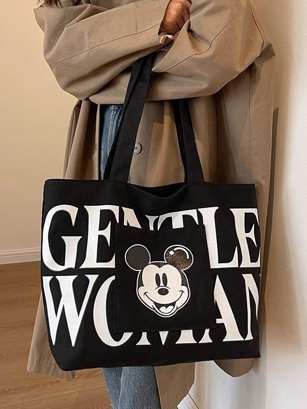 Product Introduction of Canvas bag, new cartoon style large capacity tote shoulder bag, tote bag, college commuting and tutoring bag 4