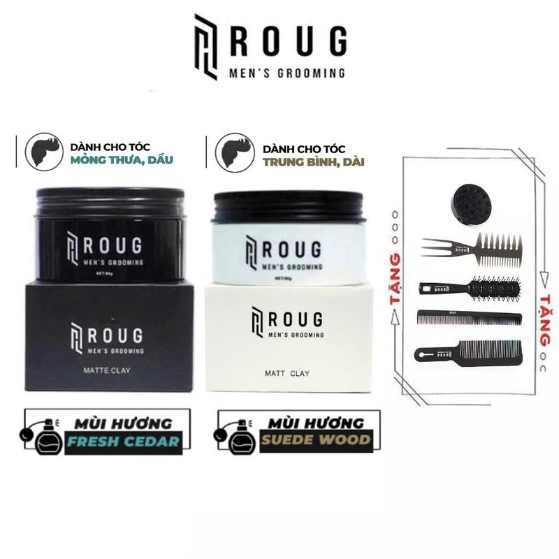 Sáp vuốt tóc Roug Men's Grooming Matte Clay màu đen Matt Clay màu trắng 90gr cao cấp + Tặng lược tạo kiểu theo phân loại Chăm Sóc Tóc Dưỡng Tóc Trà Tea