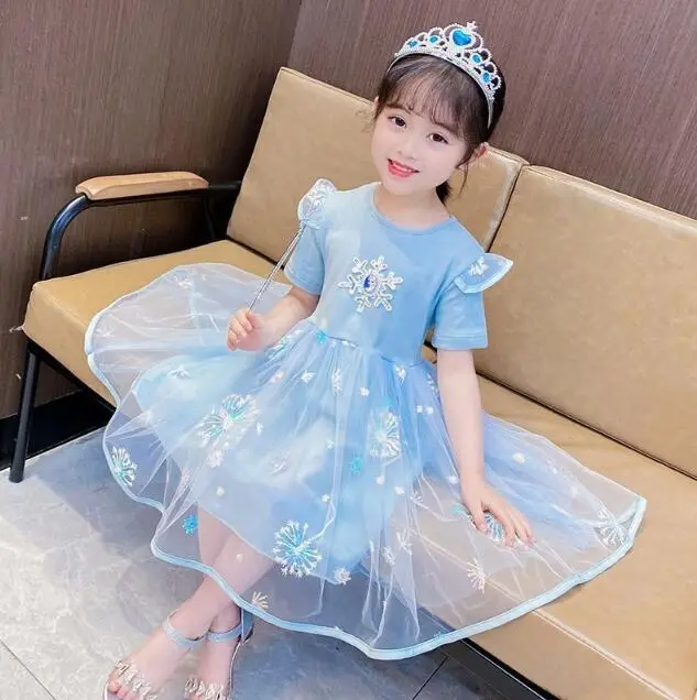 Girls Dress New Frozen Dress Princess Skirt Children Cotton Sequins Dress Kids Girl Fashion Clothing