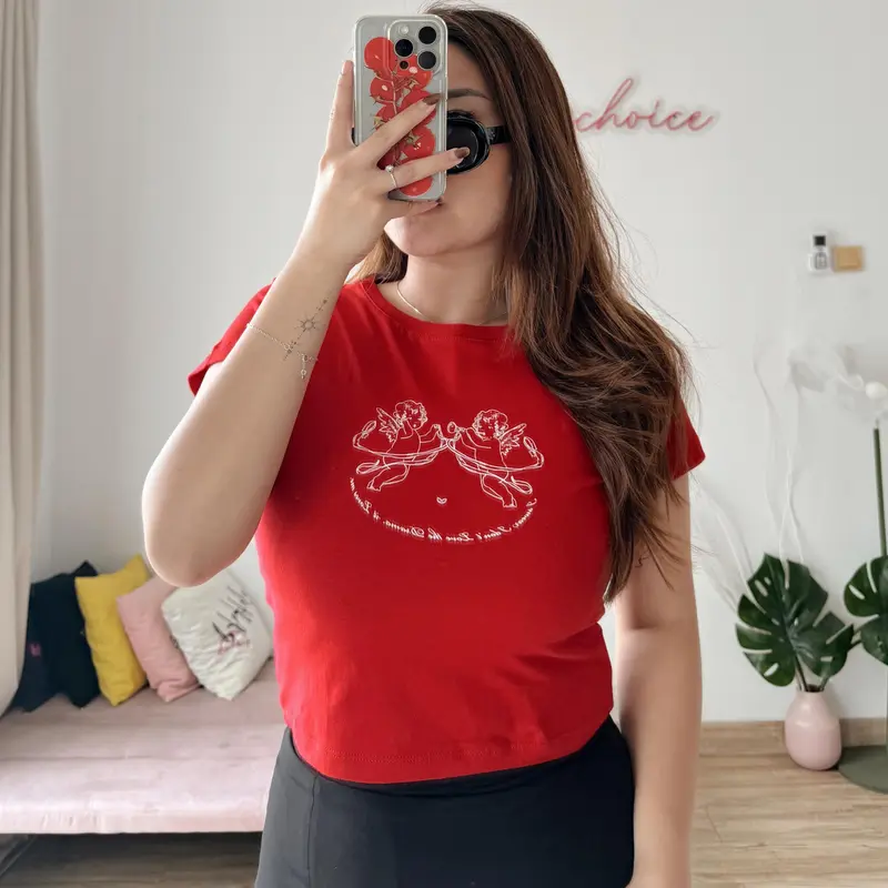 Pluffyschoice Drama Loves Me Baby Tee Crop T-shirt Baju Pendek Fitbody Wanita Kaos Katun Atasan 4