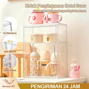 【Dream Street】Tempat Gelas Rak Pengering Botol Susu Bayi Dengan Kapasitas Besar Kotak Penyimpanan Botol Susu Akrilik