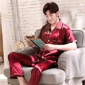 Piyama pajamas baju tidur Pria CP navy hitam merah cream hijau abu hadiah kado gift seserahan satin baju lengan pendek celana panjang Satuan Setelan