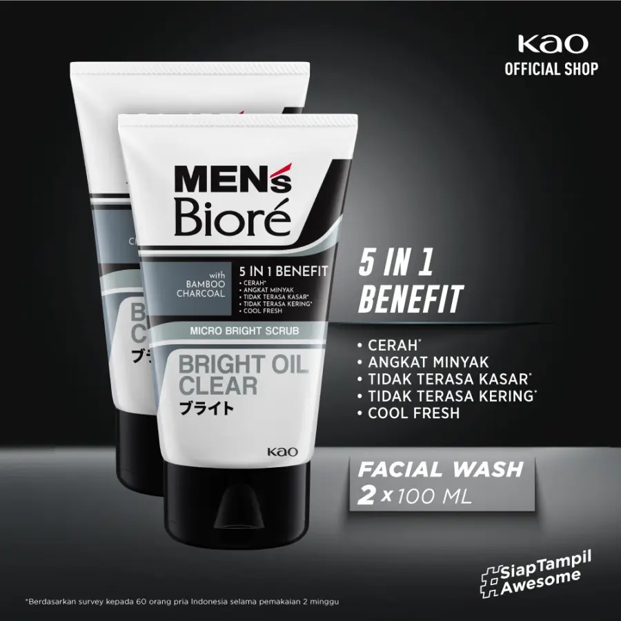 [Special Creators] Men's Biore Bright Oil Clear 100gr Twinpack - Sabun Muka DoubleScrub