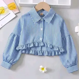 Kemeja Salur Anak Perempuan-Kemeja Crop Anak Usia 5-12 Thn