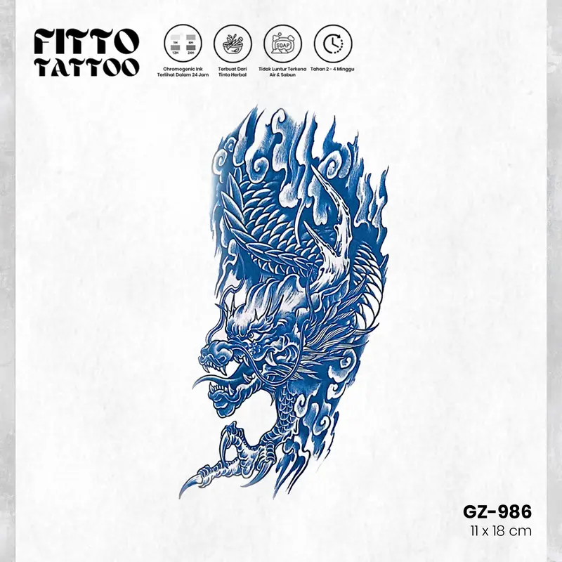 FITTO TATTO Tato Temporar Premium Semi Permanen FZS-66 Naga Ular Cobra 7x12 cm Tahan Air & Sabun Herbal Chromogenic Ink 6