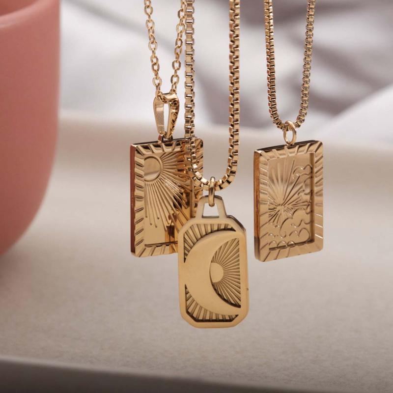 Product Introduction of Sun Moon Pendant Necklace, Unique Radial Stripe Design Jewelry, Minimalist Gift for Women 11