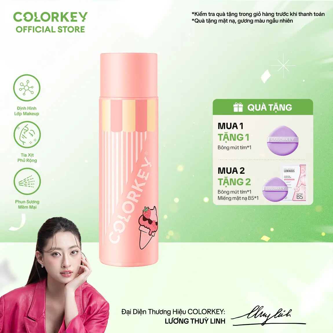 Xịt Khóa COLORKEY Phiên Bản Ice Cream Tia Sương Mịn Giúp Cố Định Lớp Trang Điểm Lâu Trôi Hỗ Trợ Dưỡng Ẩm 100ml/chai
