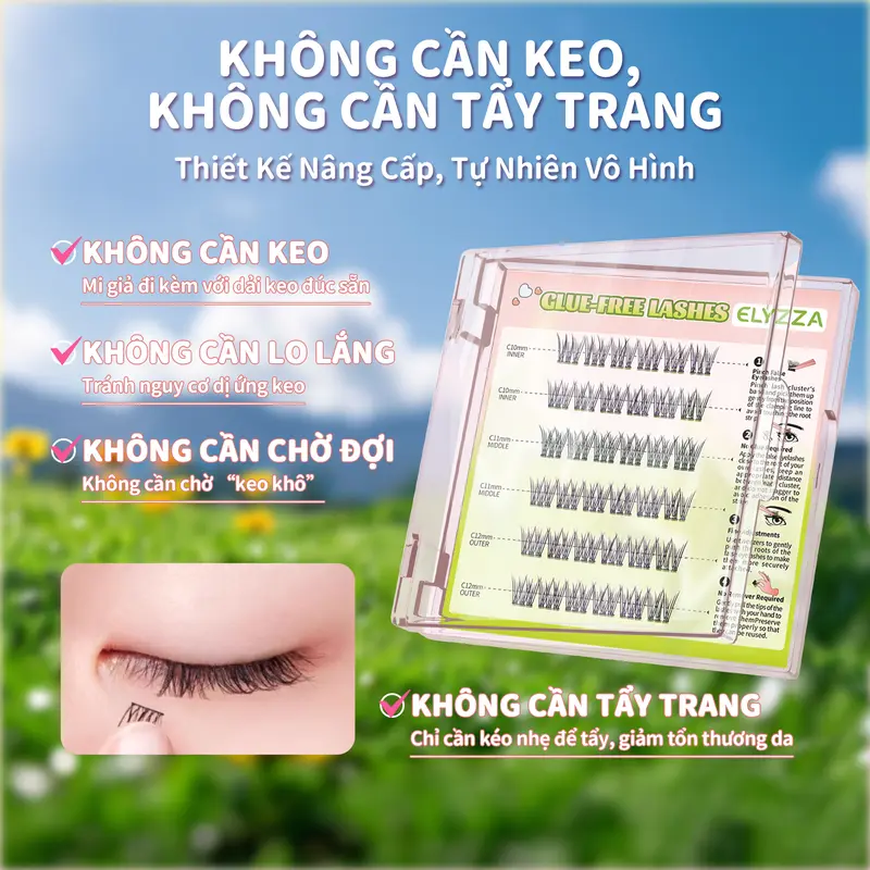 [Ship Từ Hà Nội] Mi Giả Có Keo Sẵn ELYZZA Lông Mi Tự Dính Không Cần Keo Sợi Mi Tự Nhiên, Dễ Gắn & Sử Dụng Nhiều Lần Mi Cụm Phù Hợp Nối Mi & Trang Điểm Hàng Ngày 5