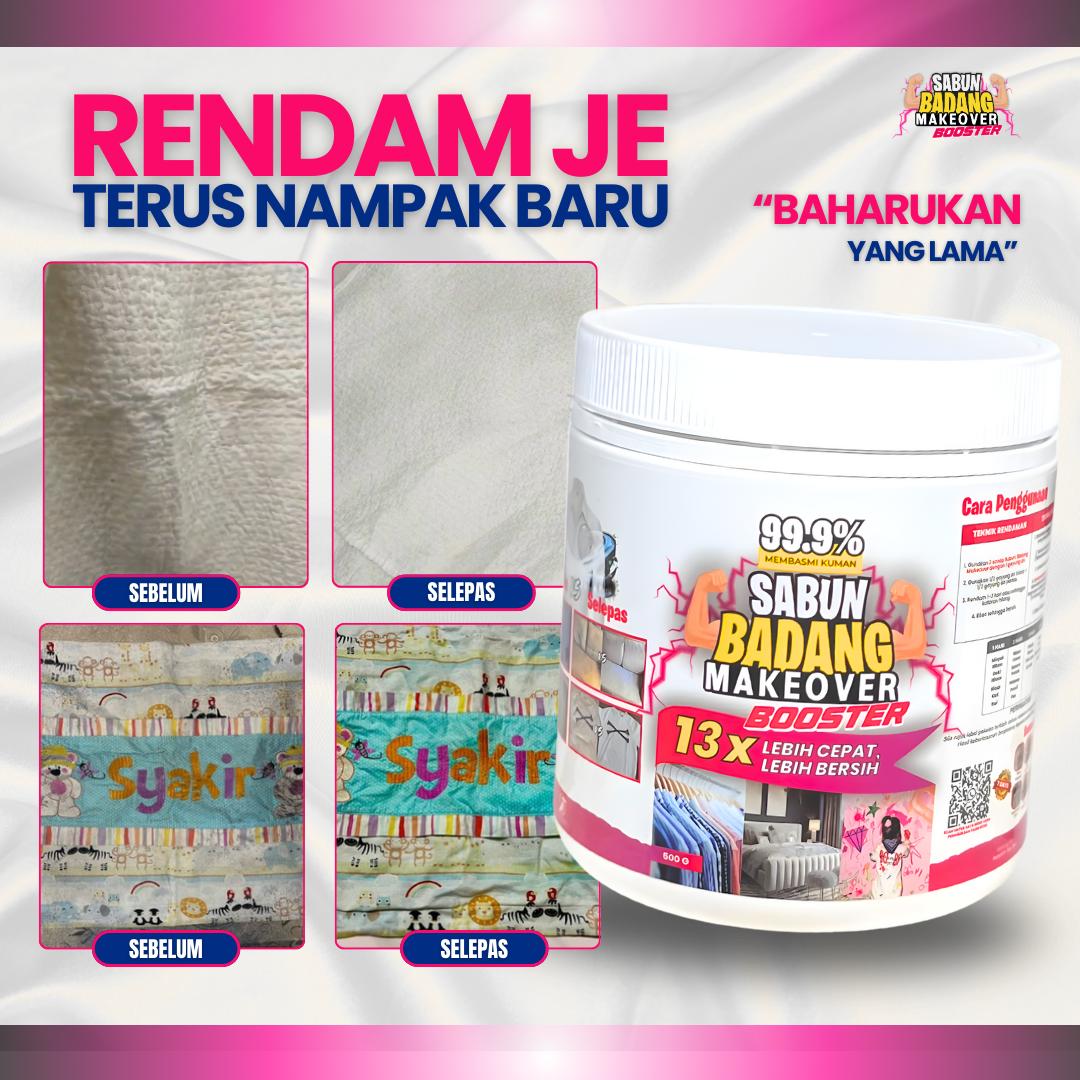 Sabun Badang Makeover Booster Cleaner Multifunction Serbuk Viral Hilangkan Kotoran Degil Tahi Lalat Fabrik Warna Luntur Watercolour Darah Minyak Baju Putih Sekolah Telekung Kereta Kuali Kasut Periuk Sofa Beg Bundle Tudung Karpet Basuh Cuci Rendam