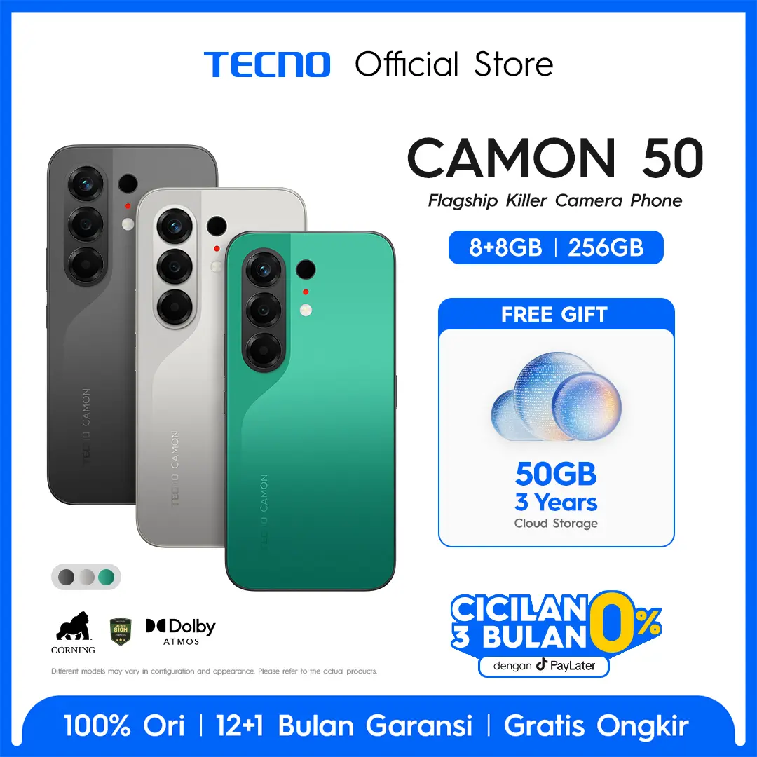 [SUPERZOOM FLASHSNAP] TECNO CAMON 50 8GB+8GB*/256GB, 50MP Sony + 8MP Ultra Wide, 32MP Front Camera, 1.5K 144Hz AMOLED, Mediatek Helio G200 Ultimate , IP69K, 45W Ultra Charging, camon50