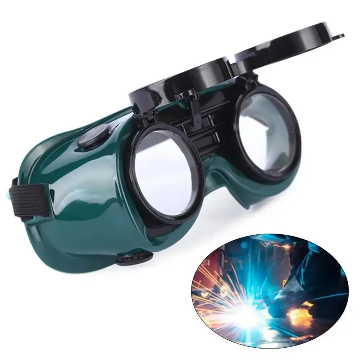 Welding Goggles Double Round Glasses Eye Protection Pengaman Las Bulat Flip Up Kaca Mata Safety