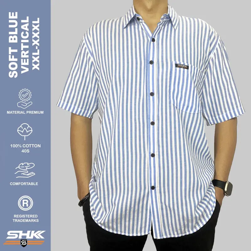 SHK BIG SIZE Kemeja STRIPE series cowok cewek katun twill baju lengan pendek LINES 1