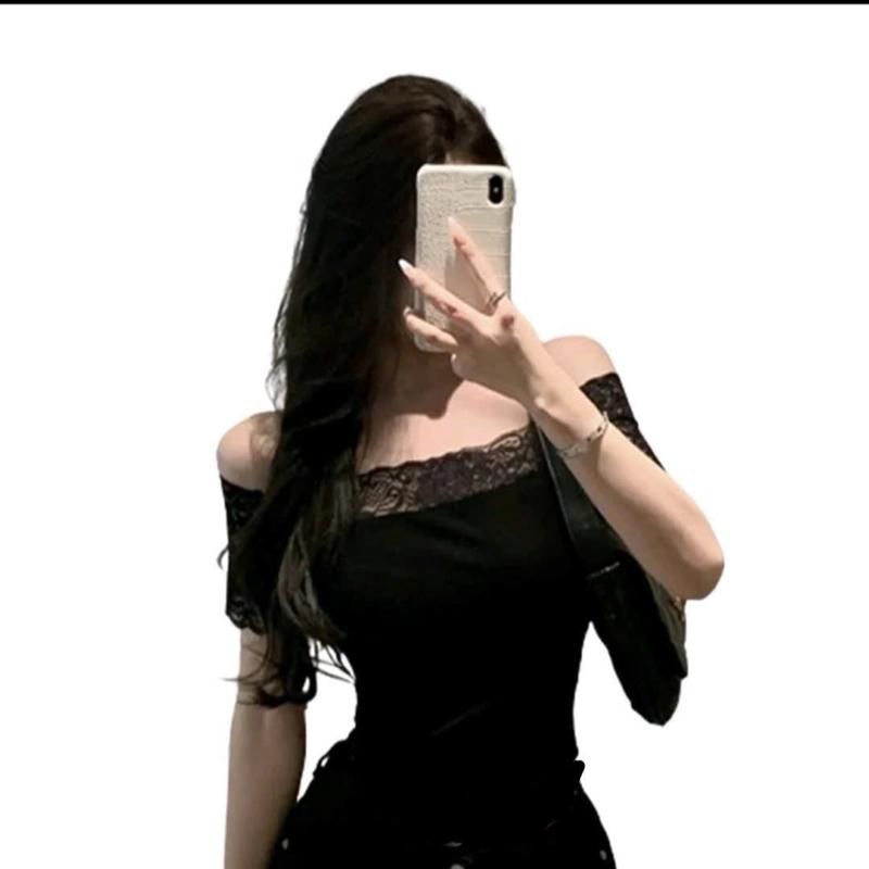 Áo tay ngắn phối Bảng Ren trễ vai, áo thun nữ chất tăm lạnh mùa hè thời trang (BR42)