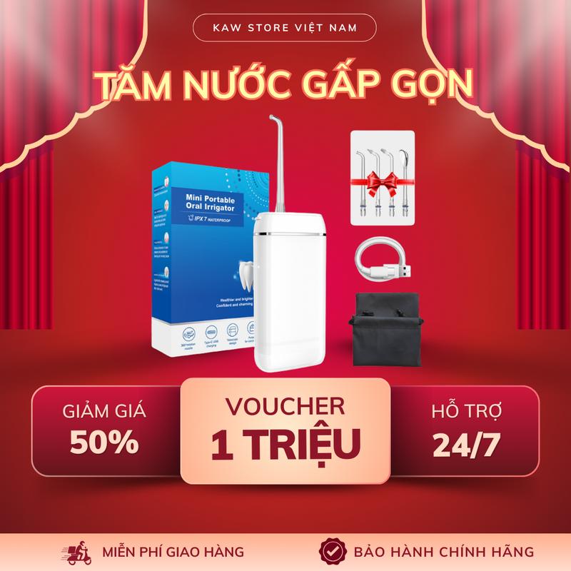 Máy tăm nước gấp gọn mini KAW 300ml, vệ sinh ranwng miệng, làm sạch sâu, loại bỏ mảng bám trên răng