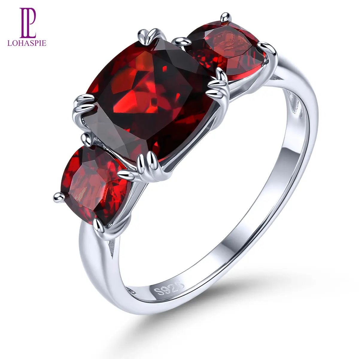 Lohaspie Jewelry Real 4.5 Carats Silver 925 Original Real Garnet Ring Natural Garnet Ring Cushion Cut Gemstone Ring Garnet Ring For Women Birthstone Ring Jewelry
