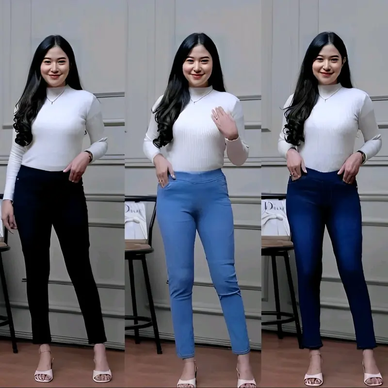 Celana  wanita pinggang karet -  wanita -  pinggang karet kekinian legging  Panjang Skinny Soft Stretch  slimfit 0