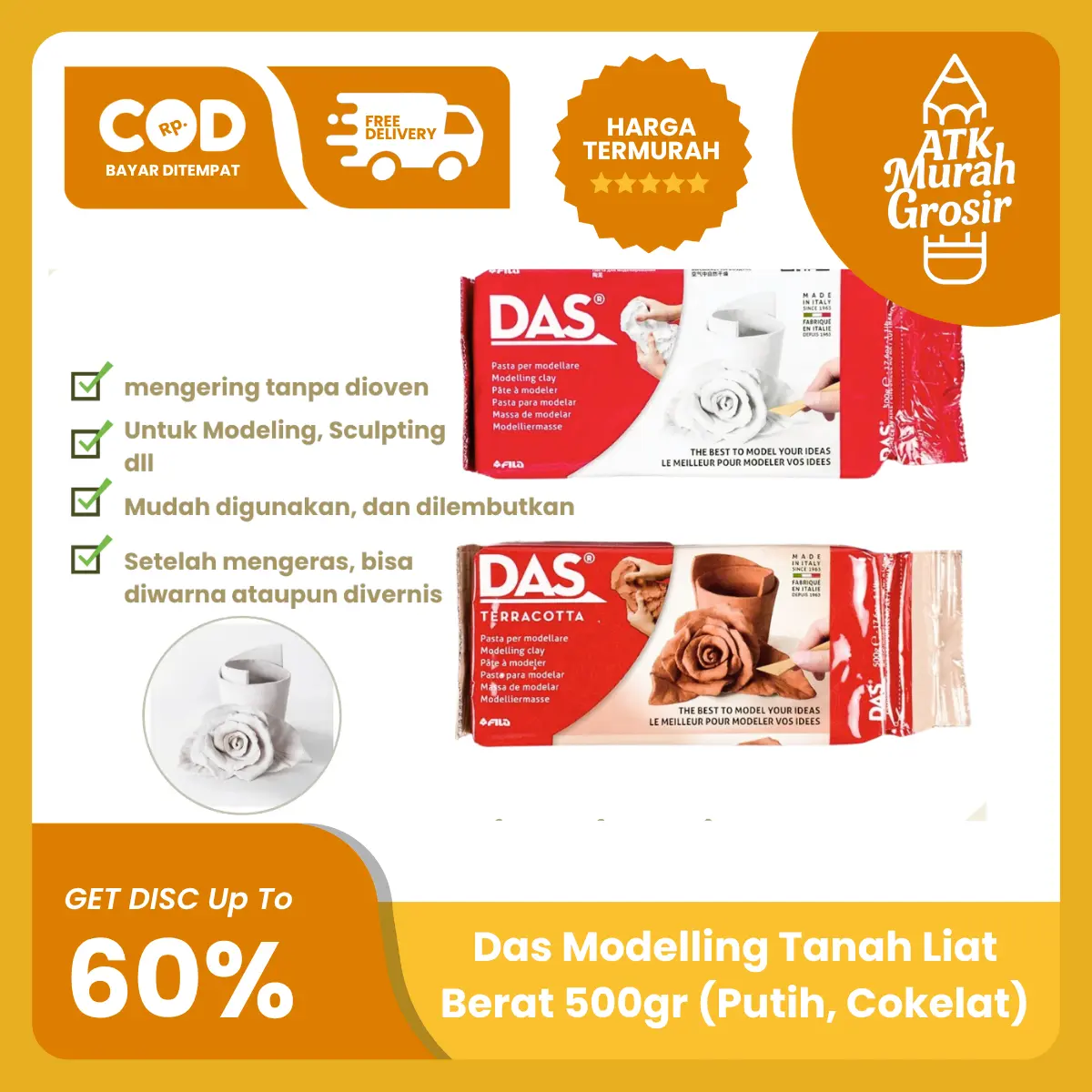 DAS Modelling Air Drying Clay White/Brown - 500gr