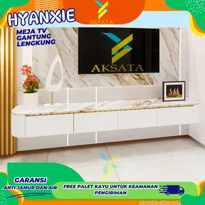 HYANXIE – Meja TV Gantung Lengkung Minimalis | Finishing Marmer Tacosheet | Custom 100–240 cm | AKSATA