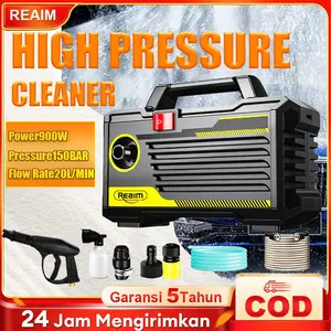 REAIM Mesin Cuci Mobil Tekanan Tinggi 1200W / Jet Cleaner High Pressure Washer dengan Tangki Air 5L & Nozzle 3 Mode / Alat Steam Cuci Mobil & Motor untuk Teras, Perabot Rumah & Area Outdoor + Desain Ringan dan Anti-Tetes