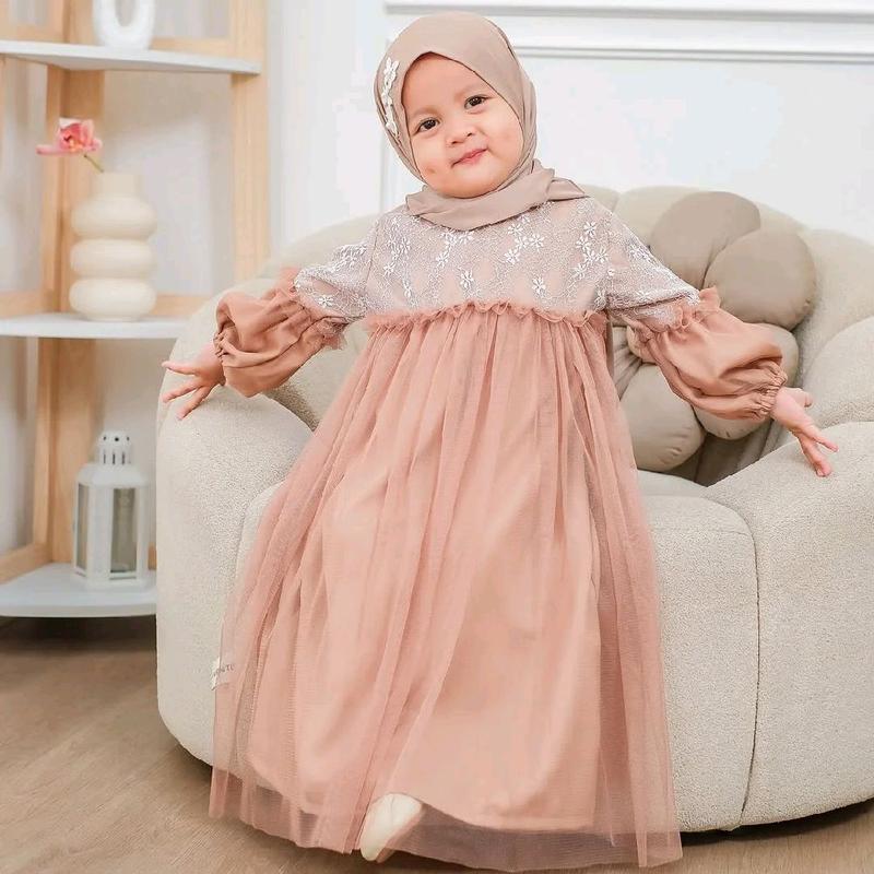 Mafaza Dress Kids Pesta Brukat Mewah Simple Elegant Gamis Anak Perempuan Muslimah Umur 3 4 5 6 Tahun Bahan Velvet Mix Tile Gaun Lebaran Baju Anak Cewek Perempuan Kondangan 2