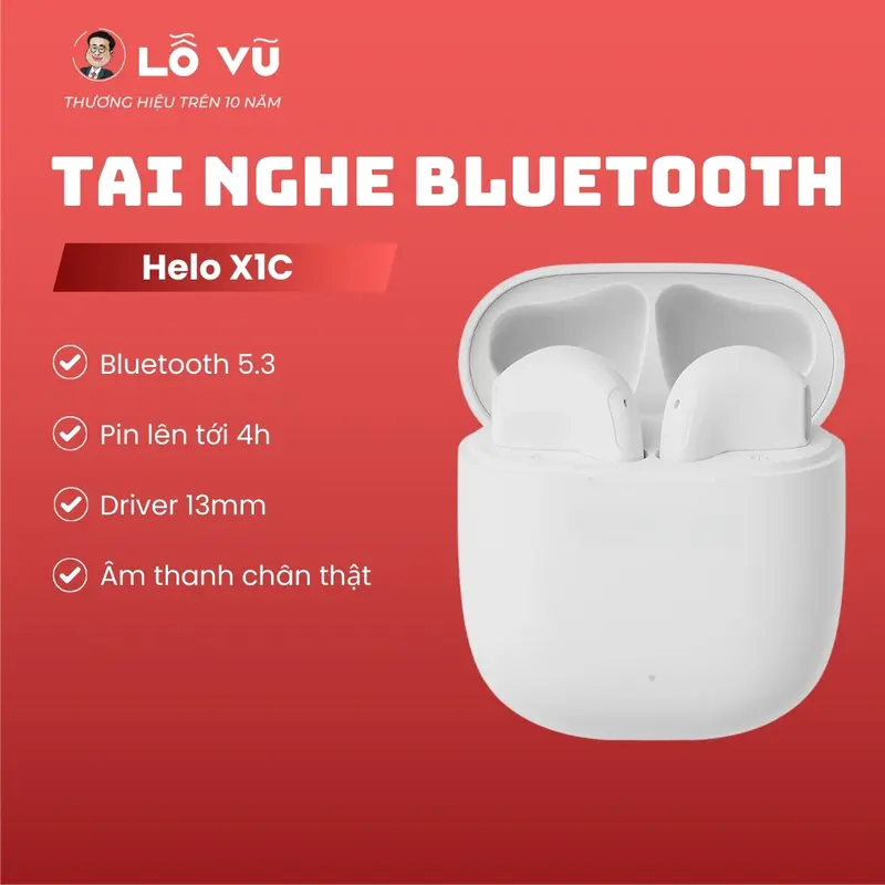 LoVu Tai nghe Bluetooth không dây HELO X1C, Blt 5.3, Pin tới 4h, Âm thanh chân thật, Driver 13mm, Bảo hành lỗi 1 đổi 0